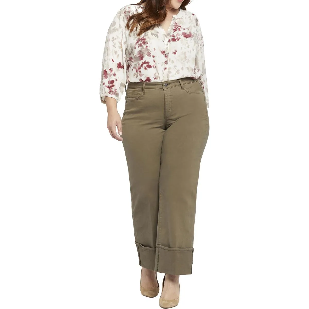 NYDJ Womens Teresa Cuffed Denim Wide Leg Jeans