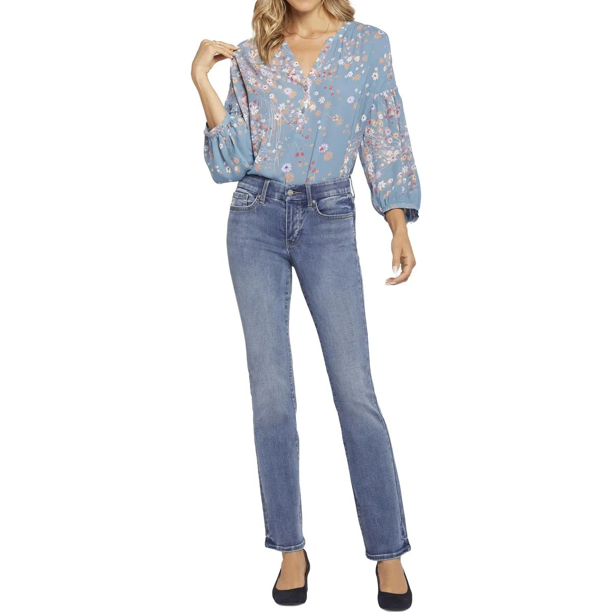 NYDJ Womens Waist Match Marilyn High Rse Stretch Straight Leg Jeans