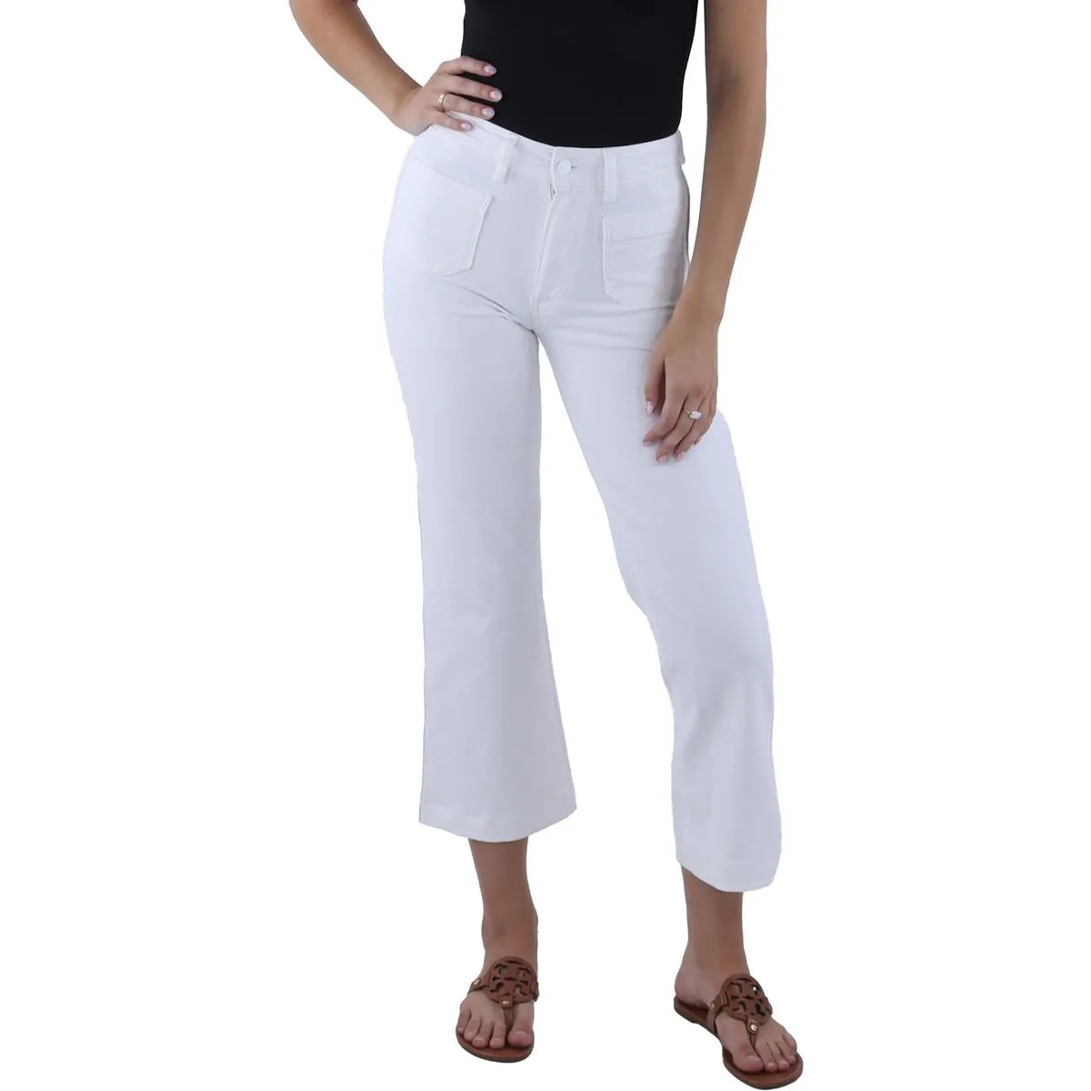 Paige Womens High Rise Crop Wide Leg Jeans