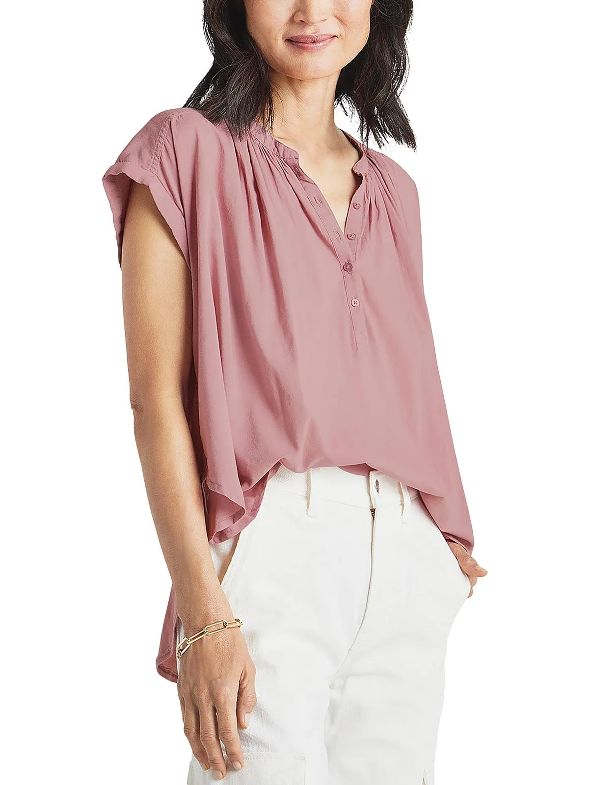 Paloma Womens Henley Hi-Low Blouse