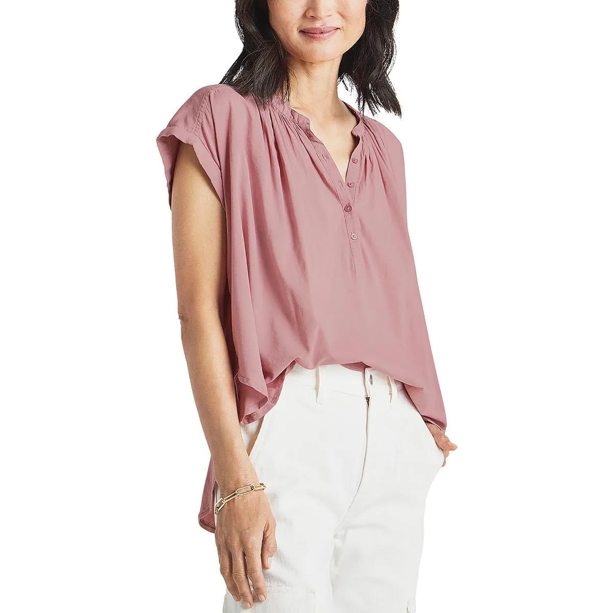 Paloma Womens Henley Hi-Low Blouse
