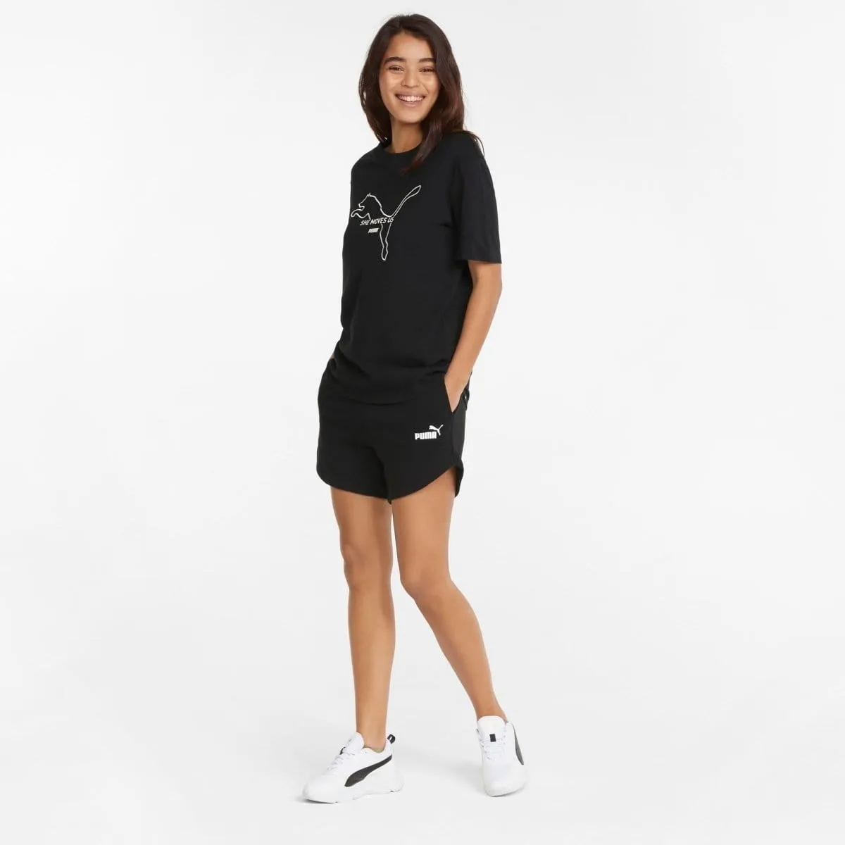 PUMA WOMEN'S ESSENTIALS HIGH WAIST BLACK SHORTS