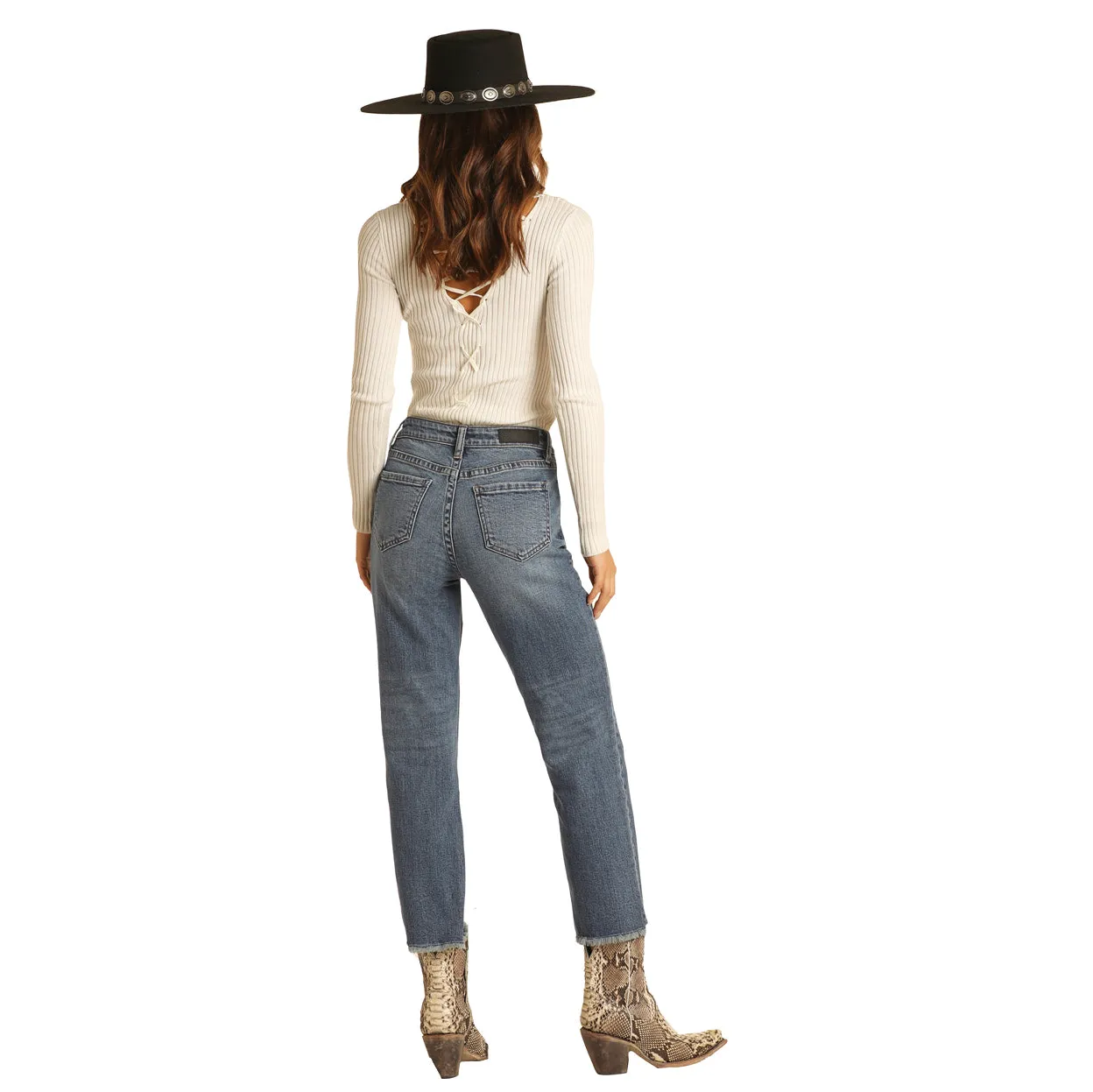 Rock & Roll Junior Fit Medium Wash High Rise Crop Jeans