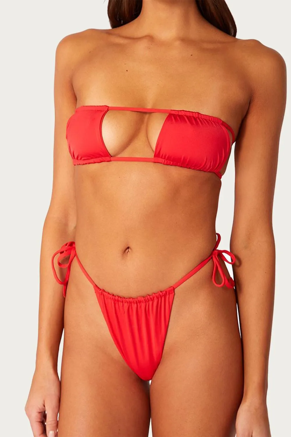 Ruched String Bikini Bottom In Ruby