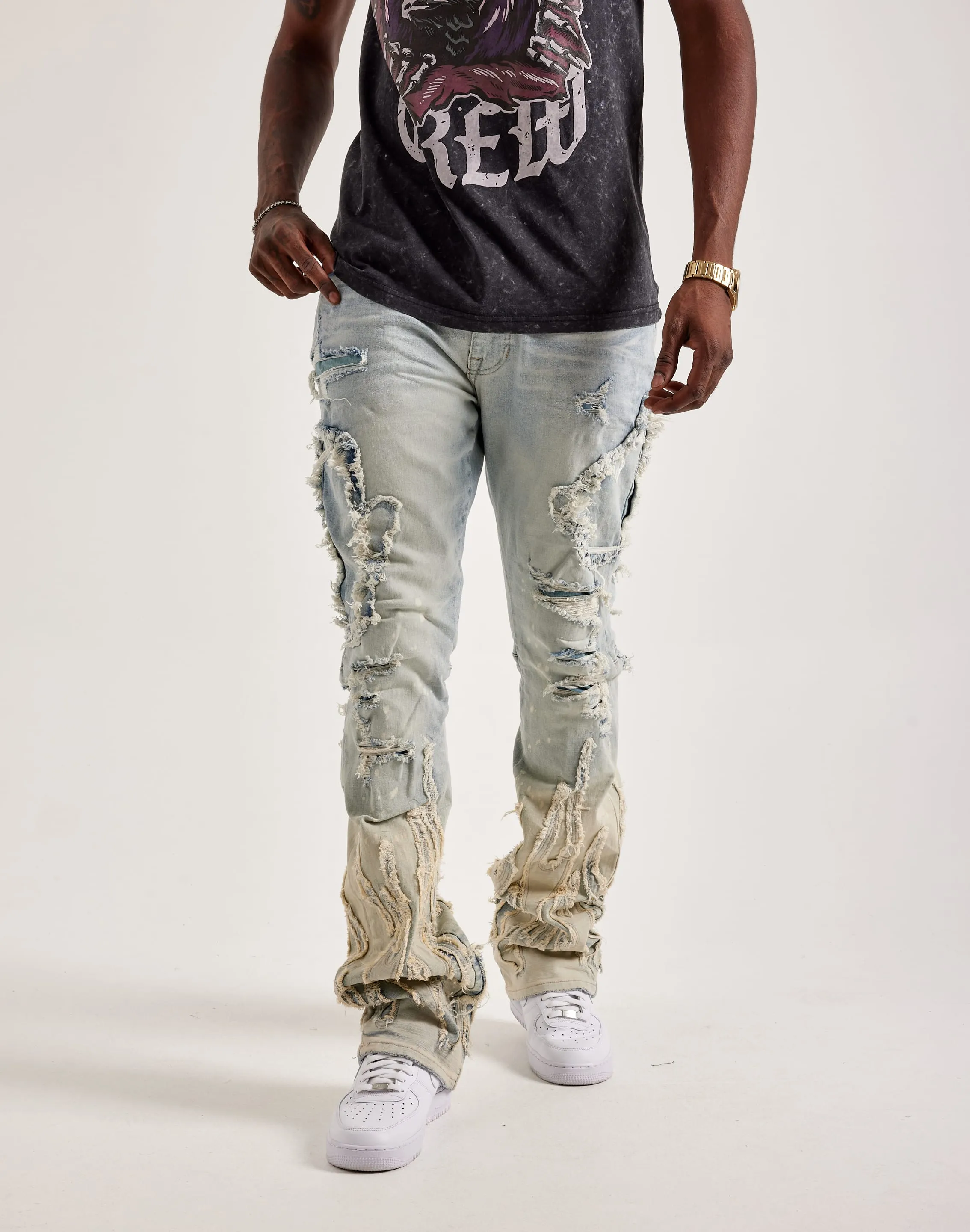 Smoke Rise Flame Rip & Repair Stacked Jeans