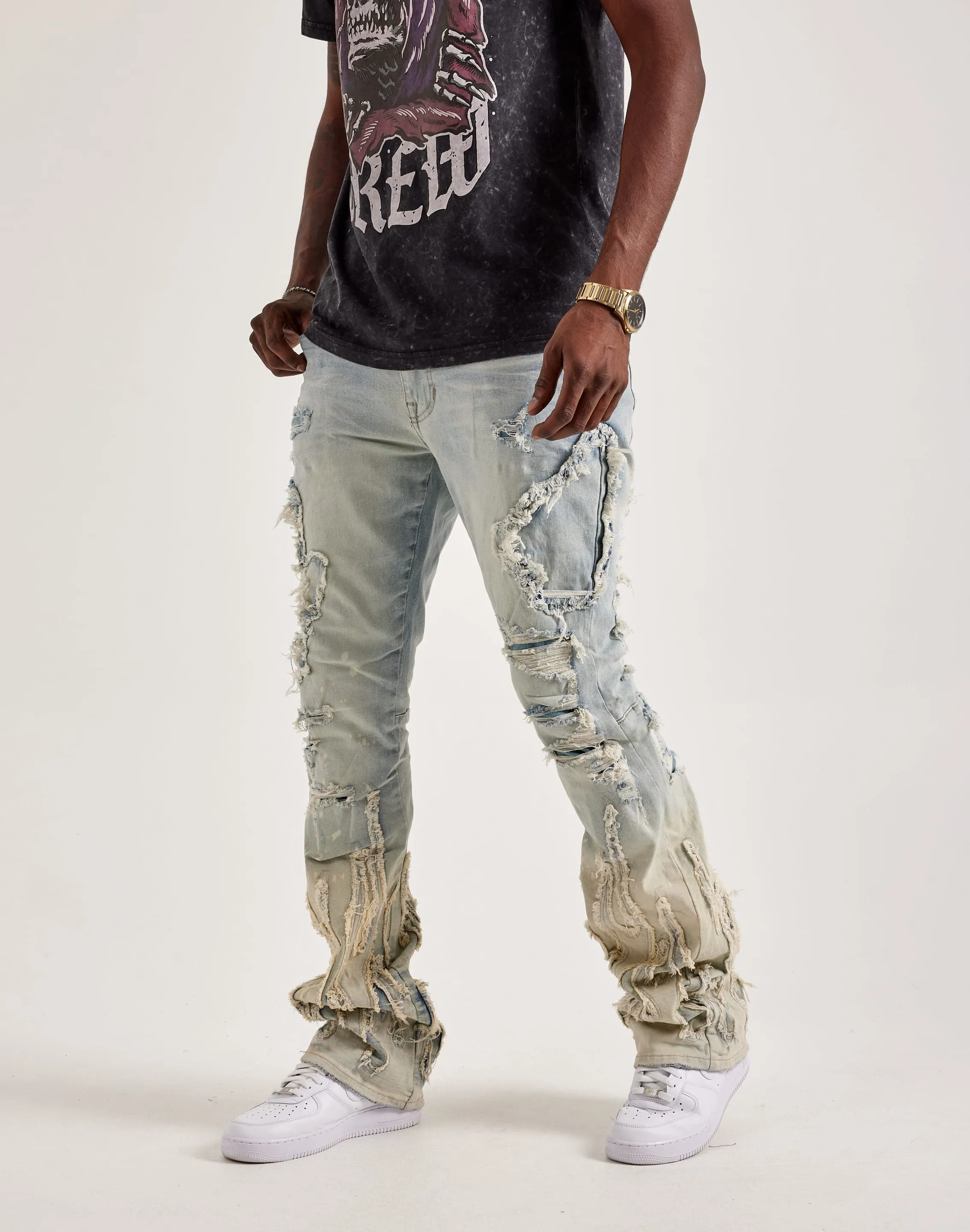 Smoke Rise Flame Rip & Repair Stacked Jeans