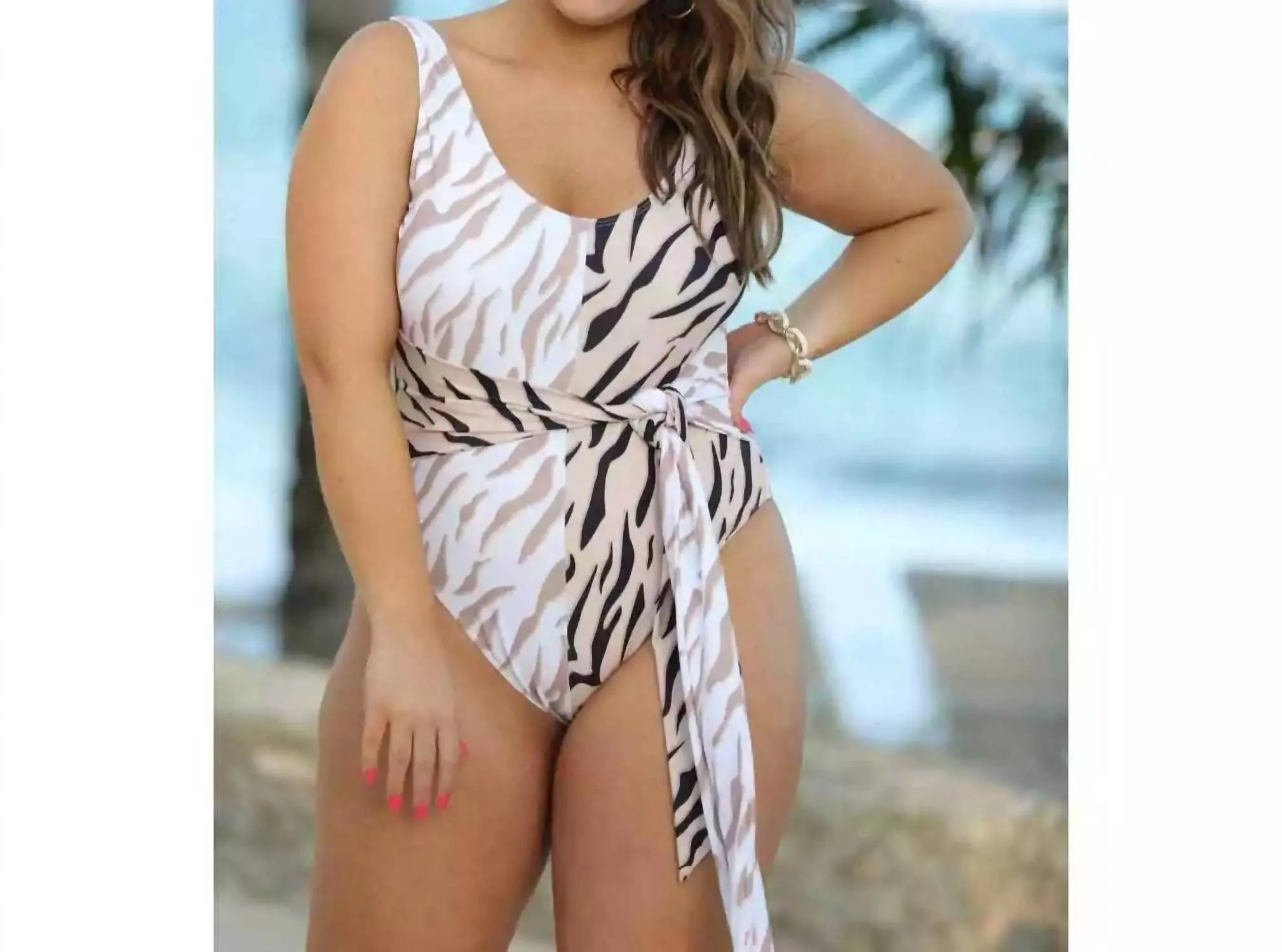 Stay Wild One Piece Swimsuit In Beige