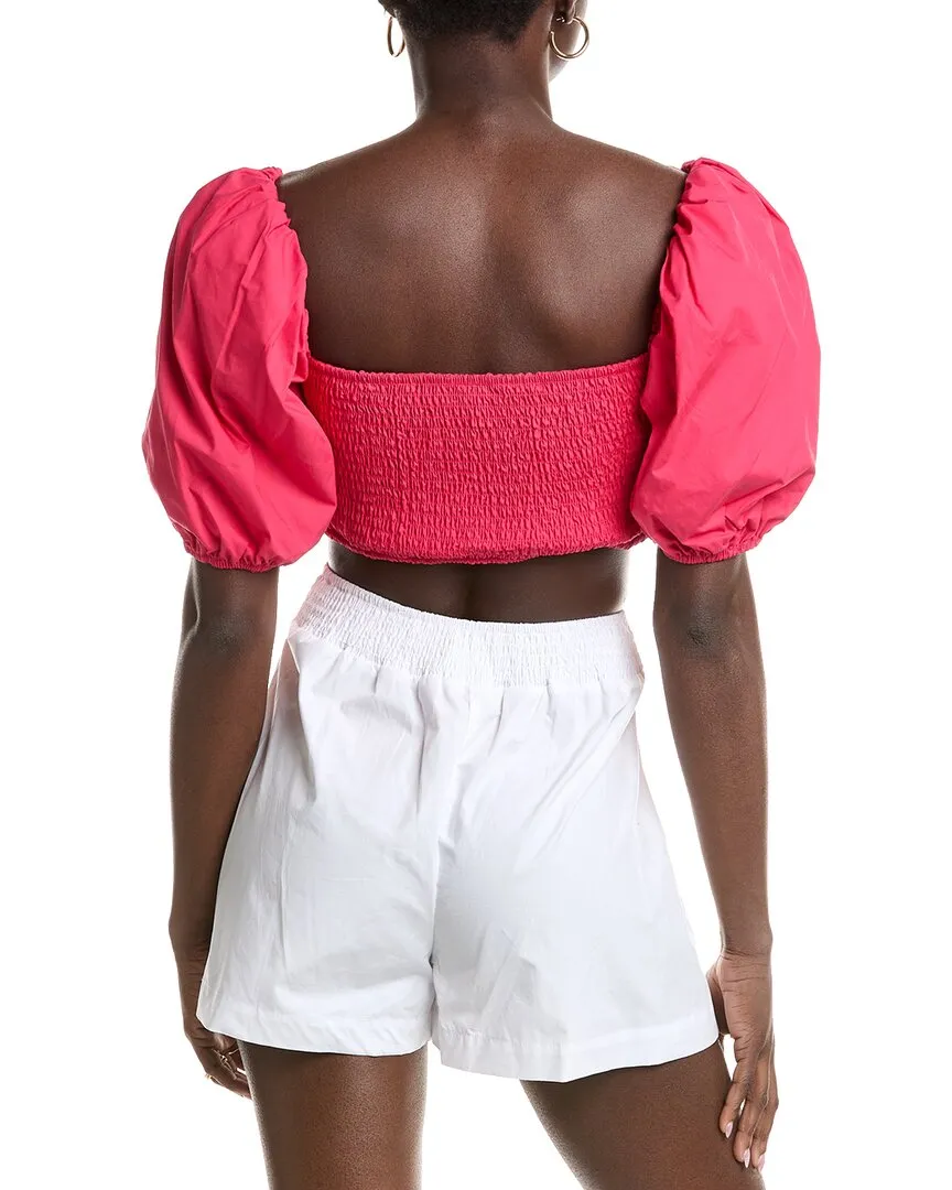 susana monaco Poplin Puff Sleeve Crop Top