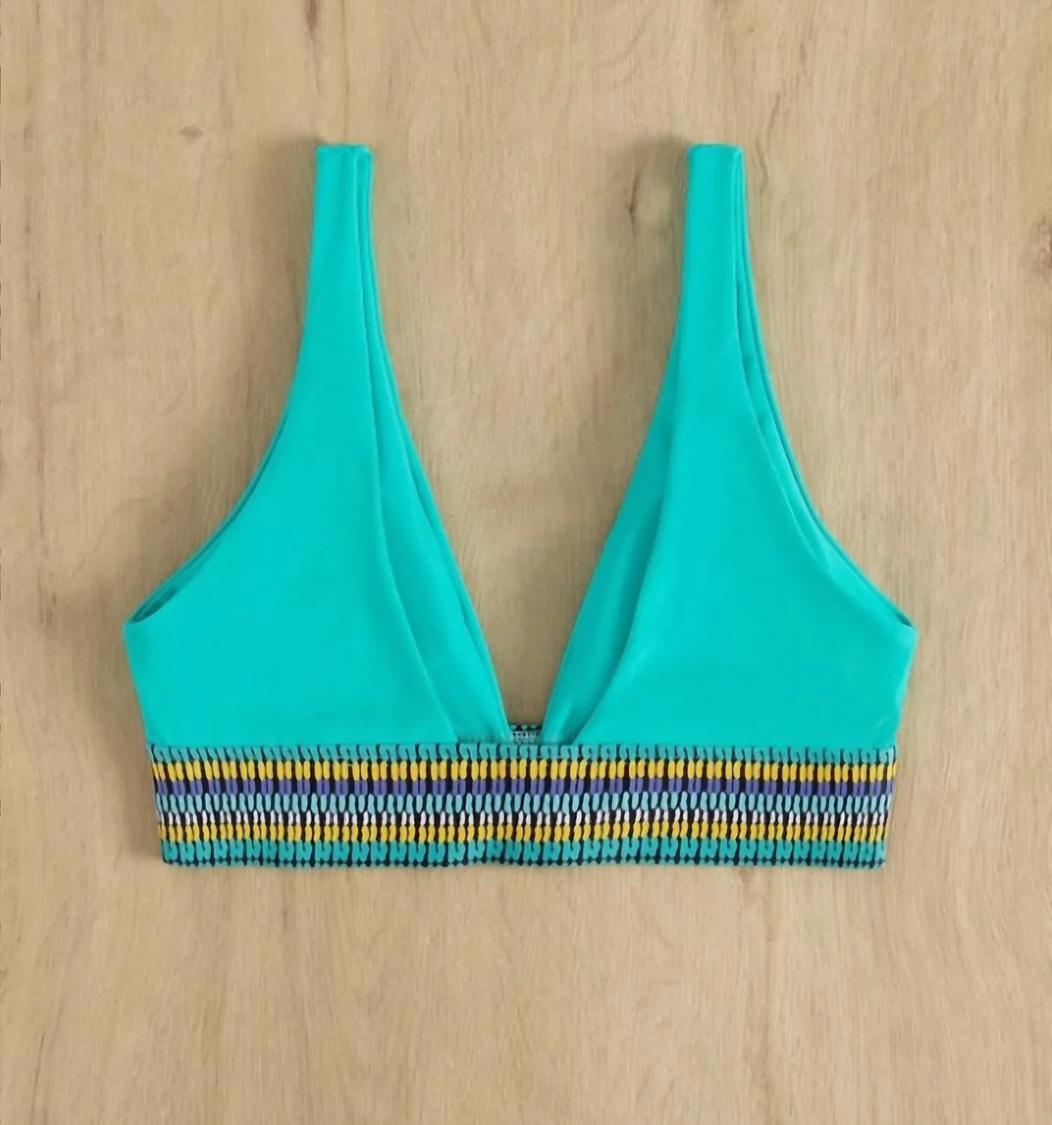 V-Neck Bikini Top In Mint Blue