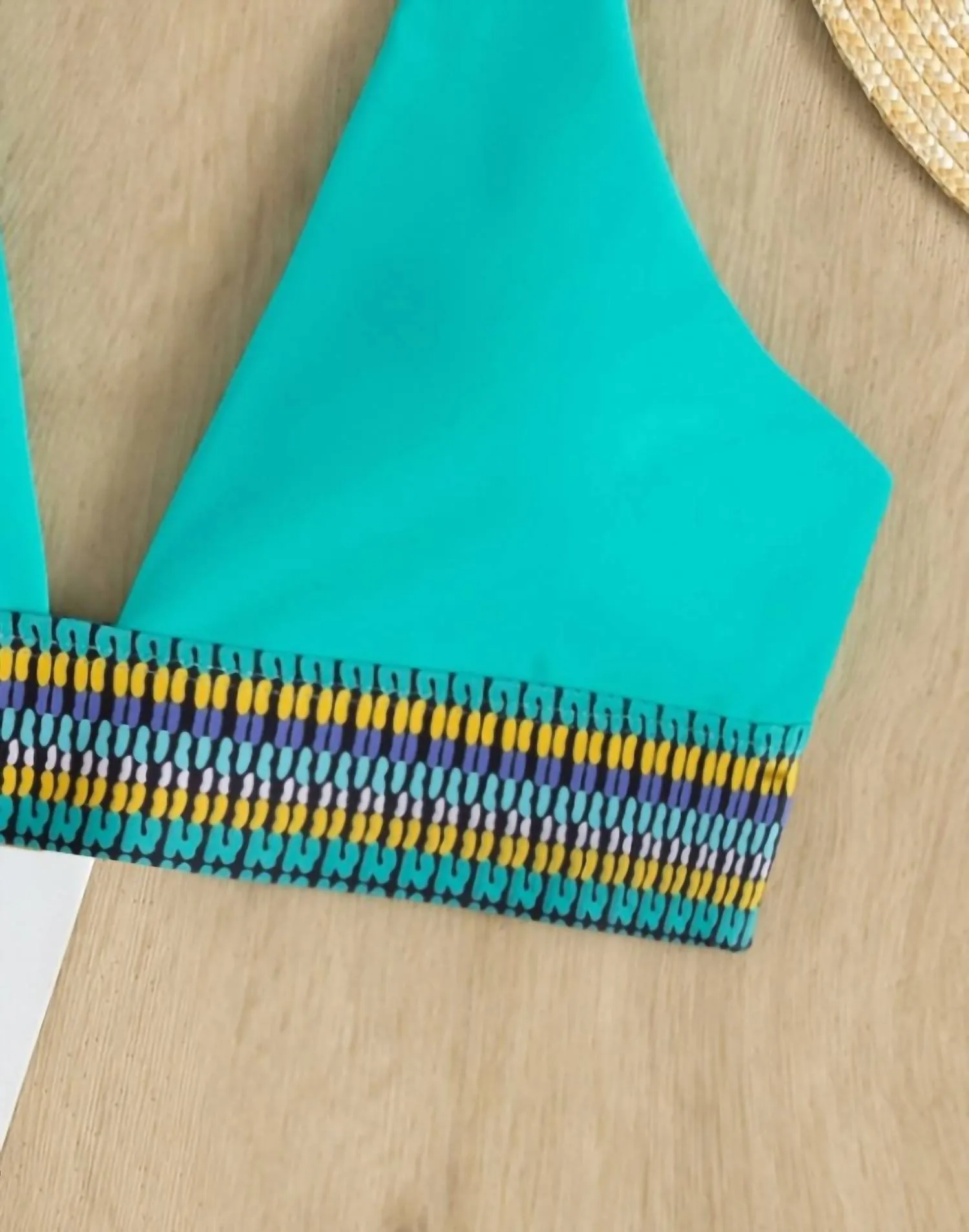 V-Neck Bikini Top In Mint Blue