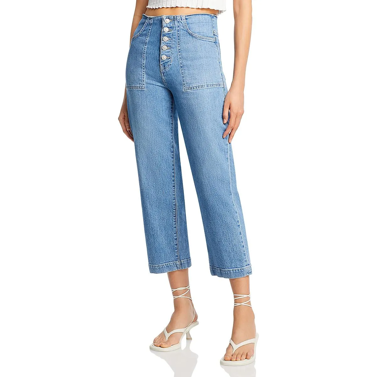 Veronica Beard Womens Cropped High Rise Wide Leg Jeans