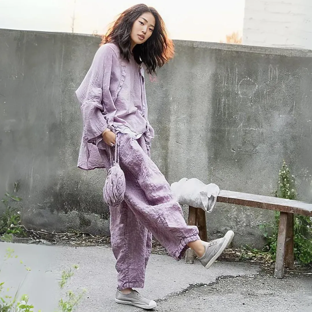 Vintage Fever Lilac Cotton Shirt-Blouse