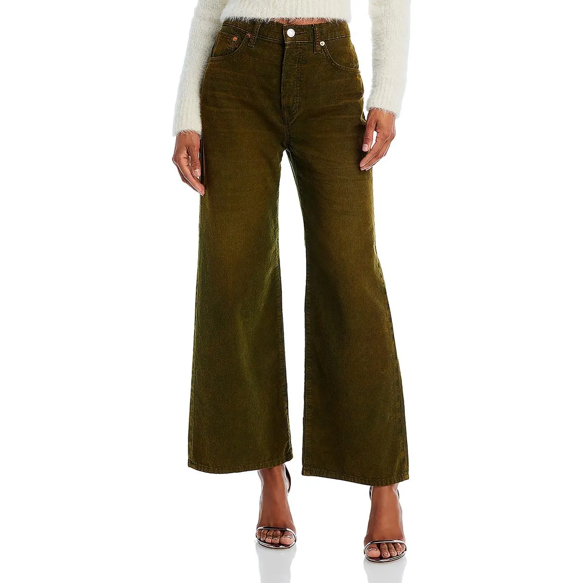 Womens Corduroy High Rise Cropped Jeans