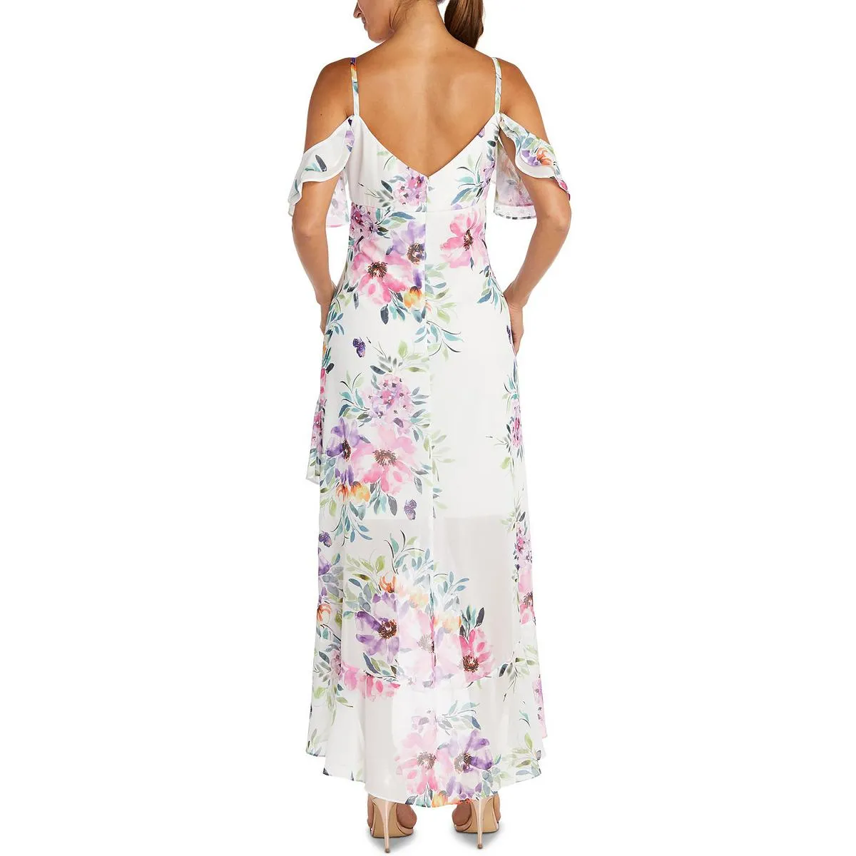 Womens Floral Hi-Low Evening Dress