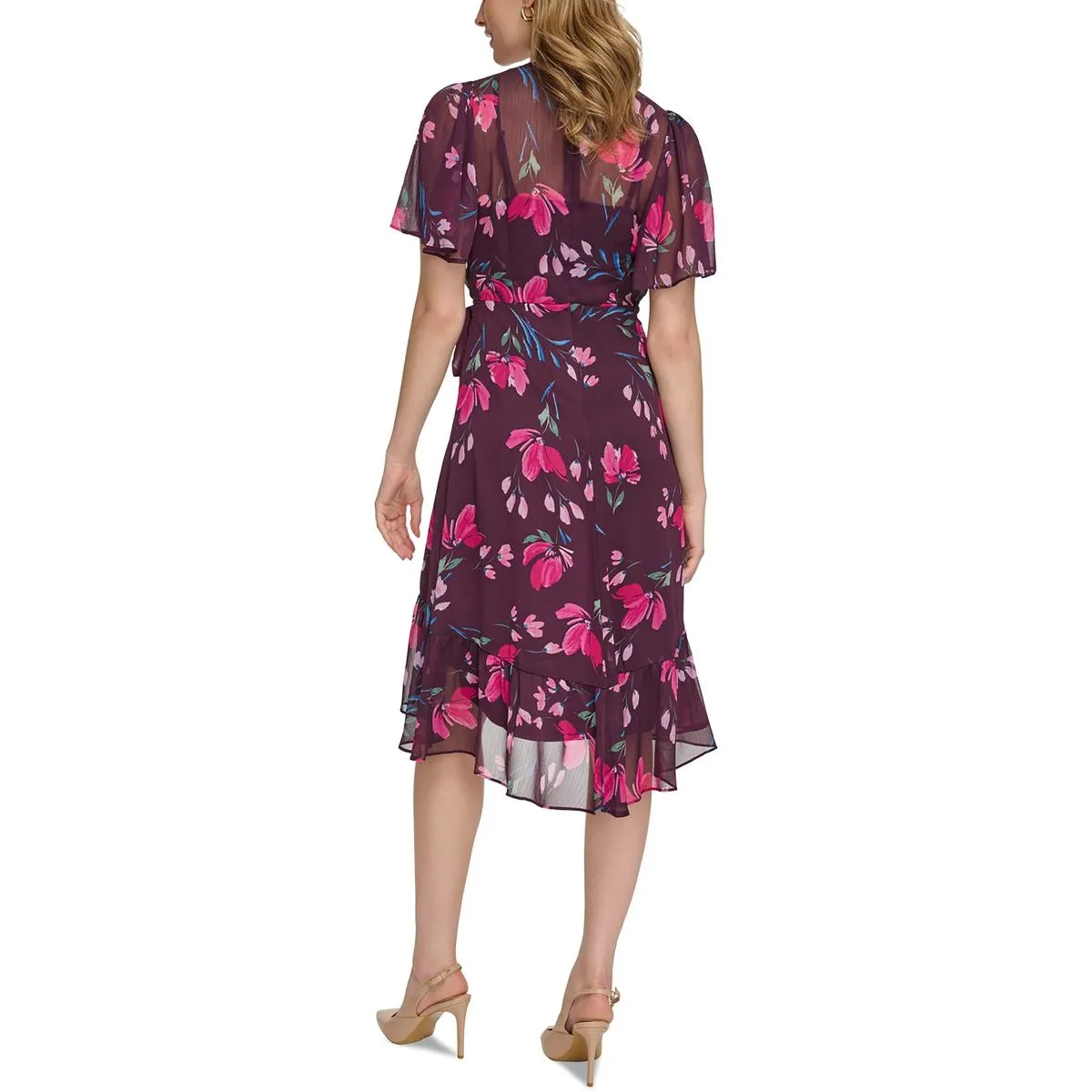 Womens Floral Print Hi-Low Wrap Dress