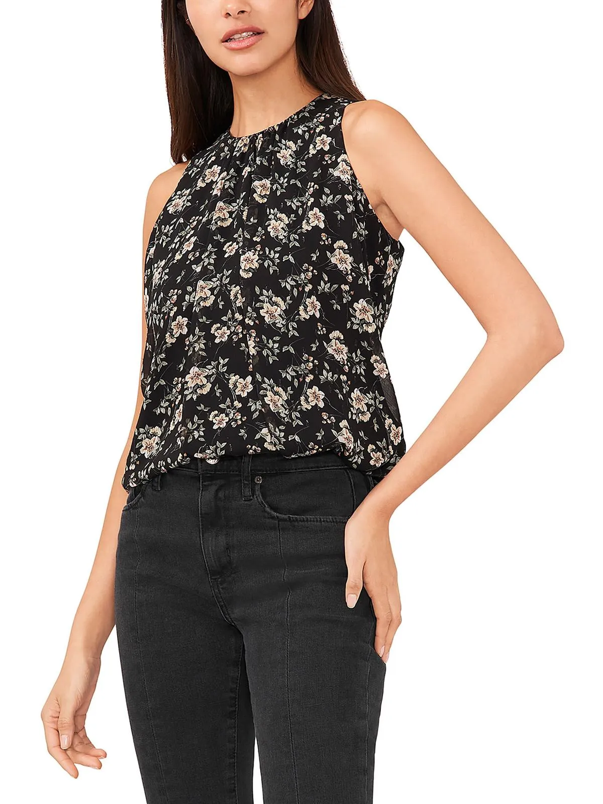 Womens High Neck Floral Shell