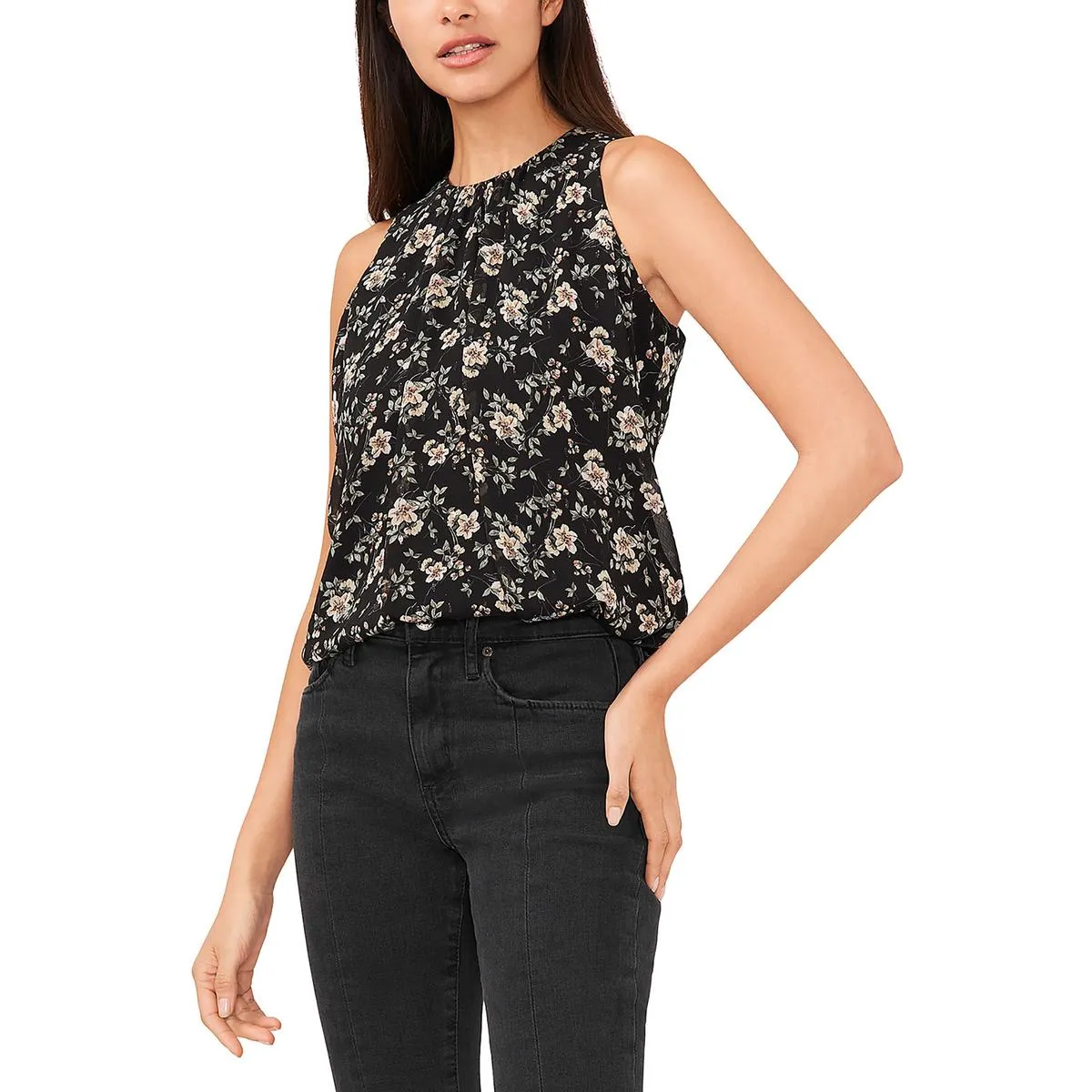 Womens High Neck Floral Shell
