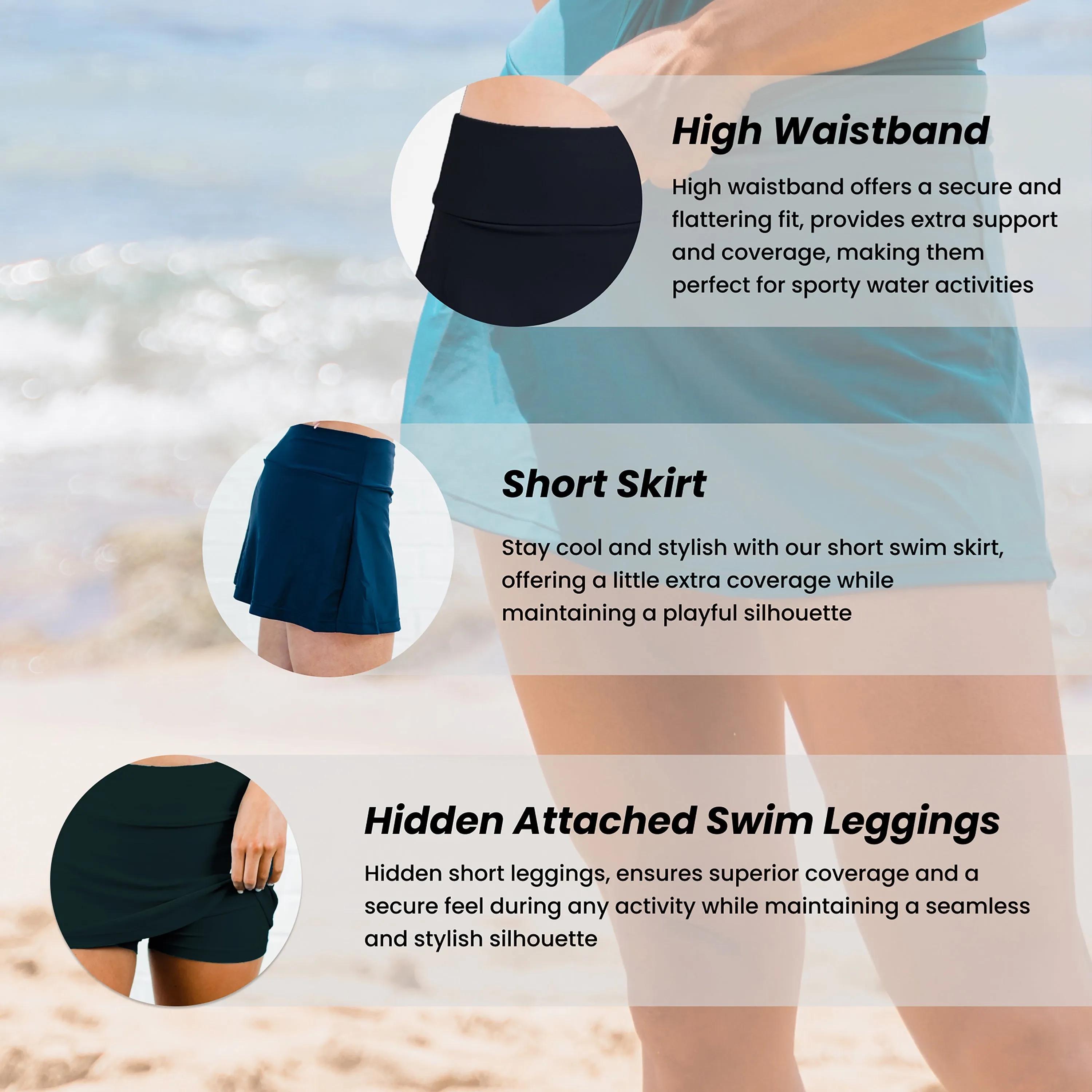 Women's High Waisted Mini Swim Skirt With Shorts