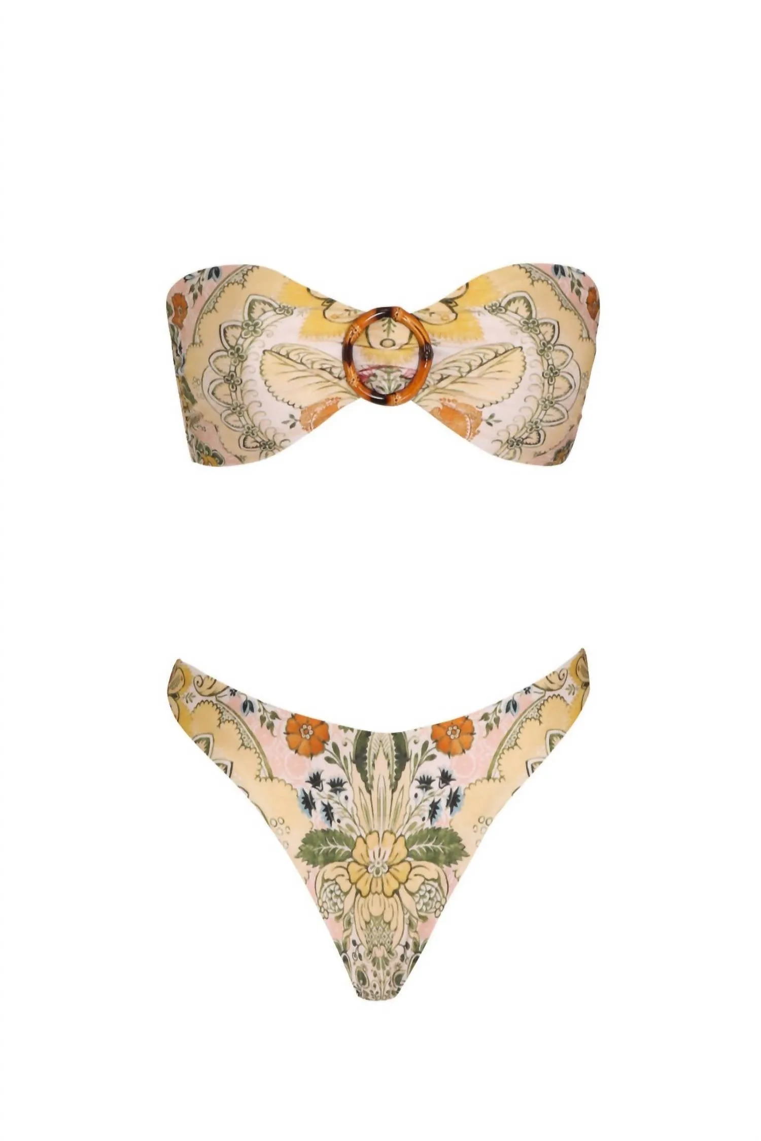 Women's Laurel Bamboo Ring Bikini In Mustard Baroque Floral