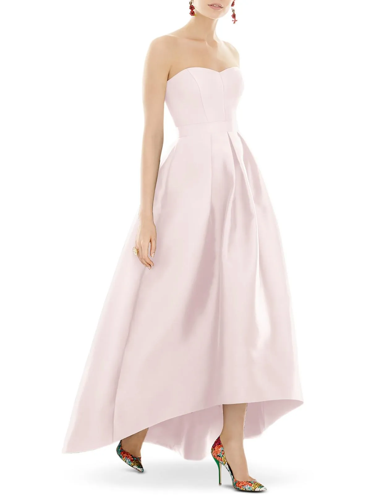 Womens Satin Hi-Low Evening Dress