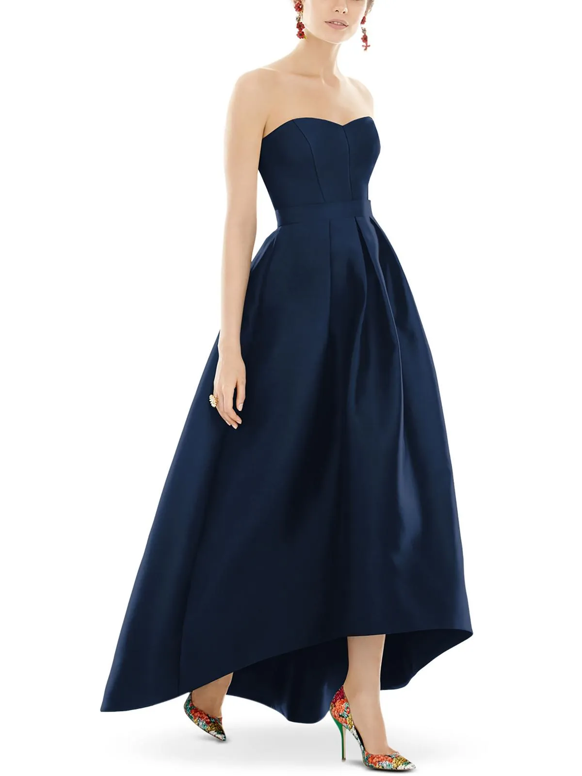 Womens Satin Hi-Low Evening Dress