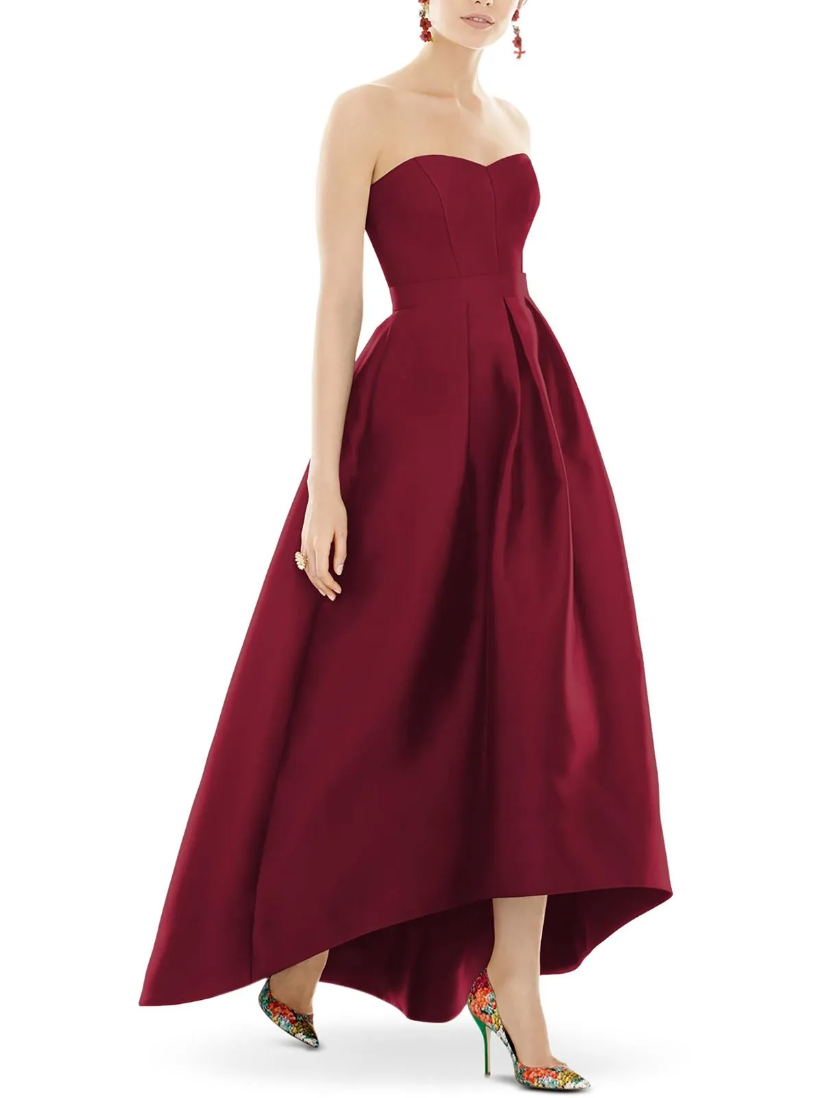 Womens Satin Hi-Low Evening Dress