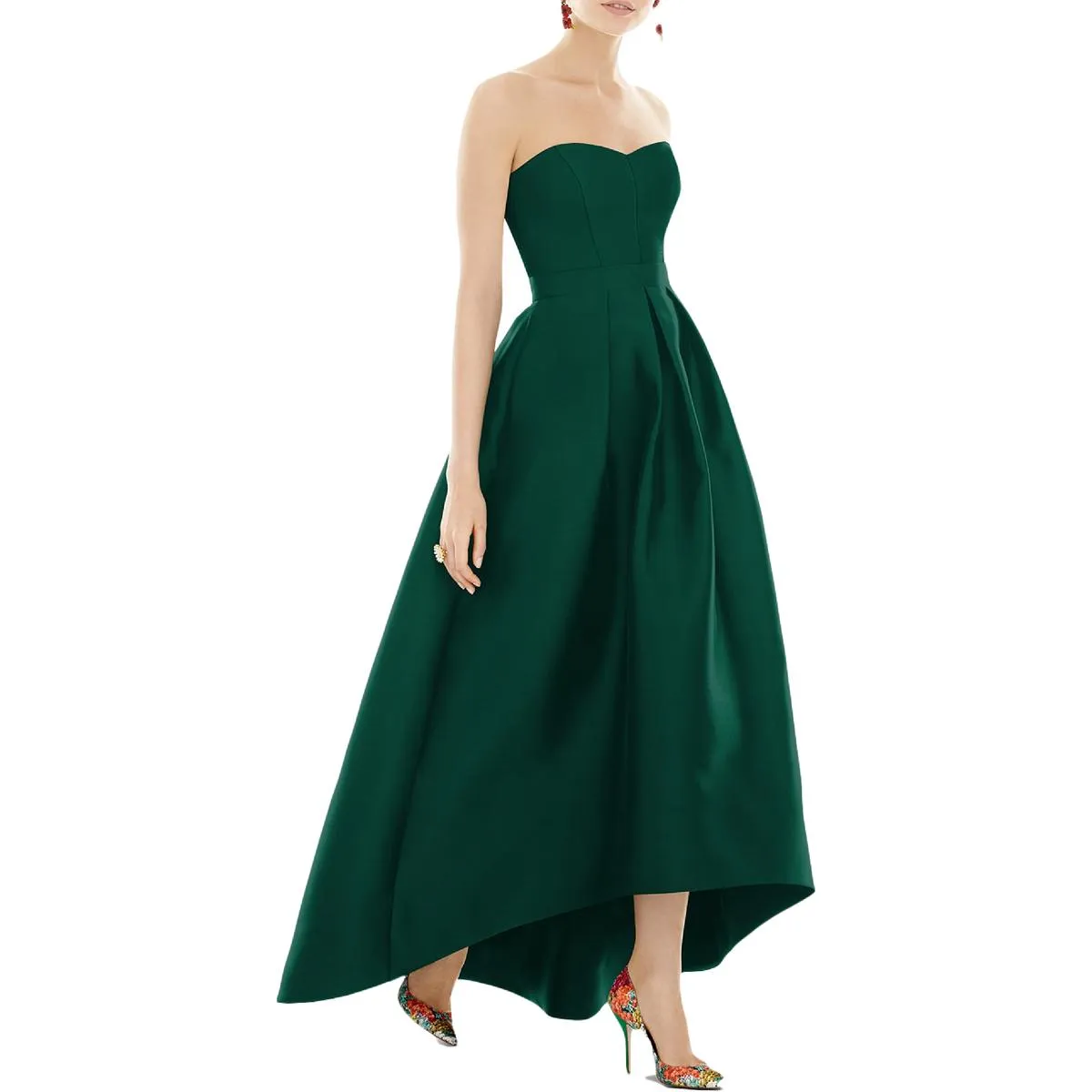 Womens Satin Hi-Low Evening Dress