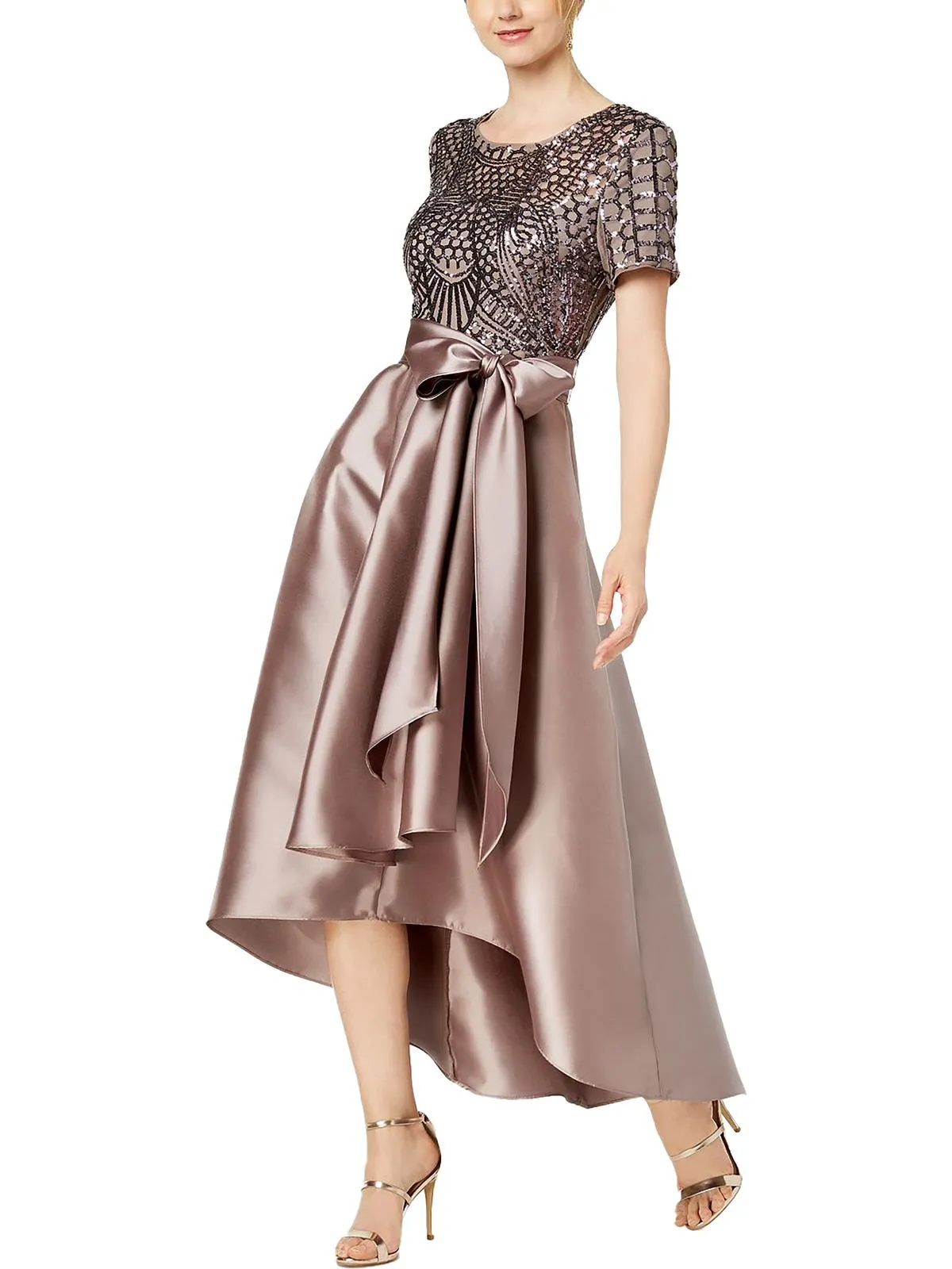 Womens Sequined Hi-Low Party Dress