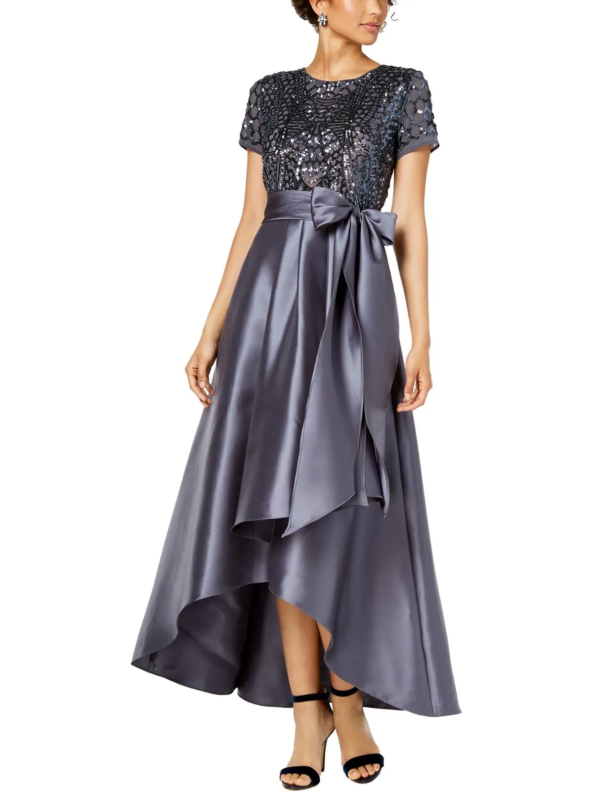 Womens Sequined Hi-Low Party Dress