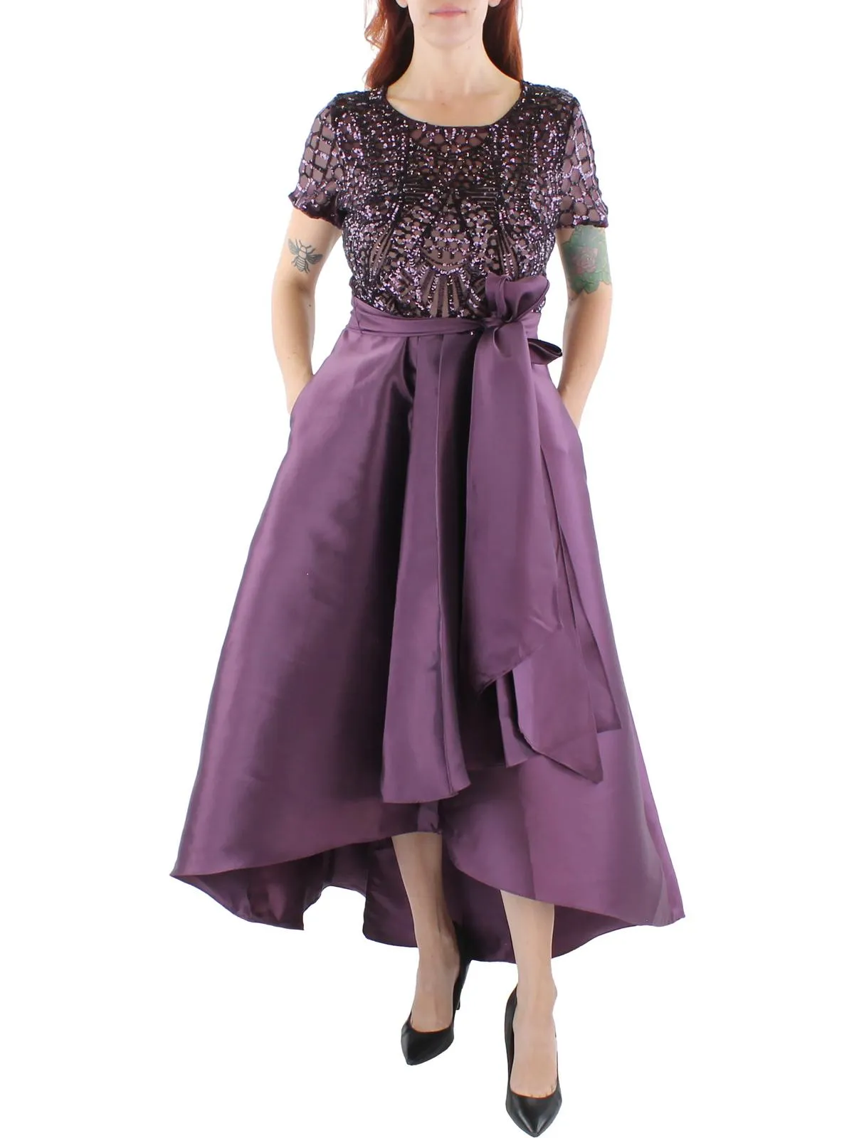Womens Sequined Hi-Low Party Dress