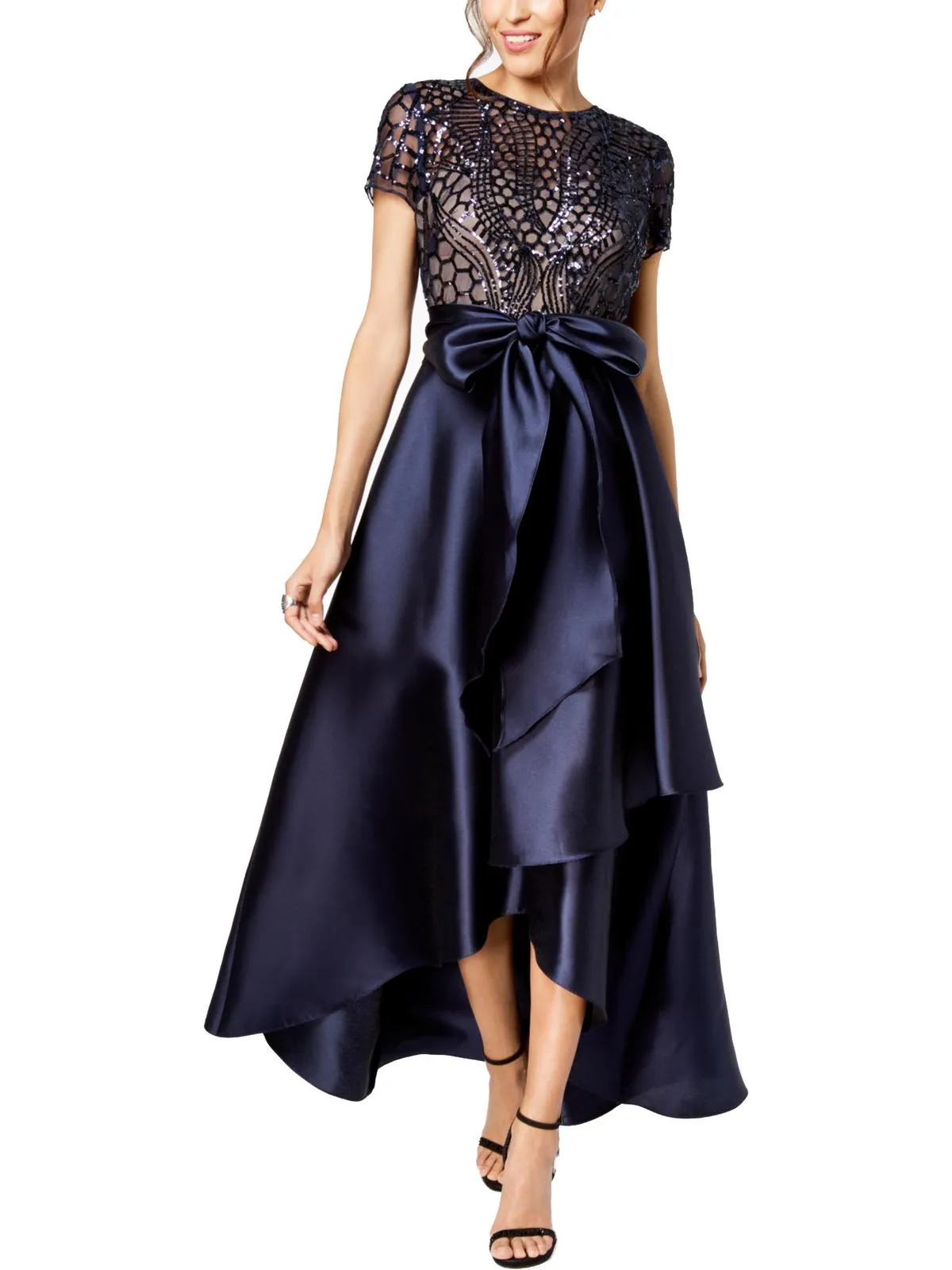 Womens Sequined Hi-Low Party Dress
