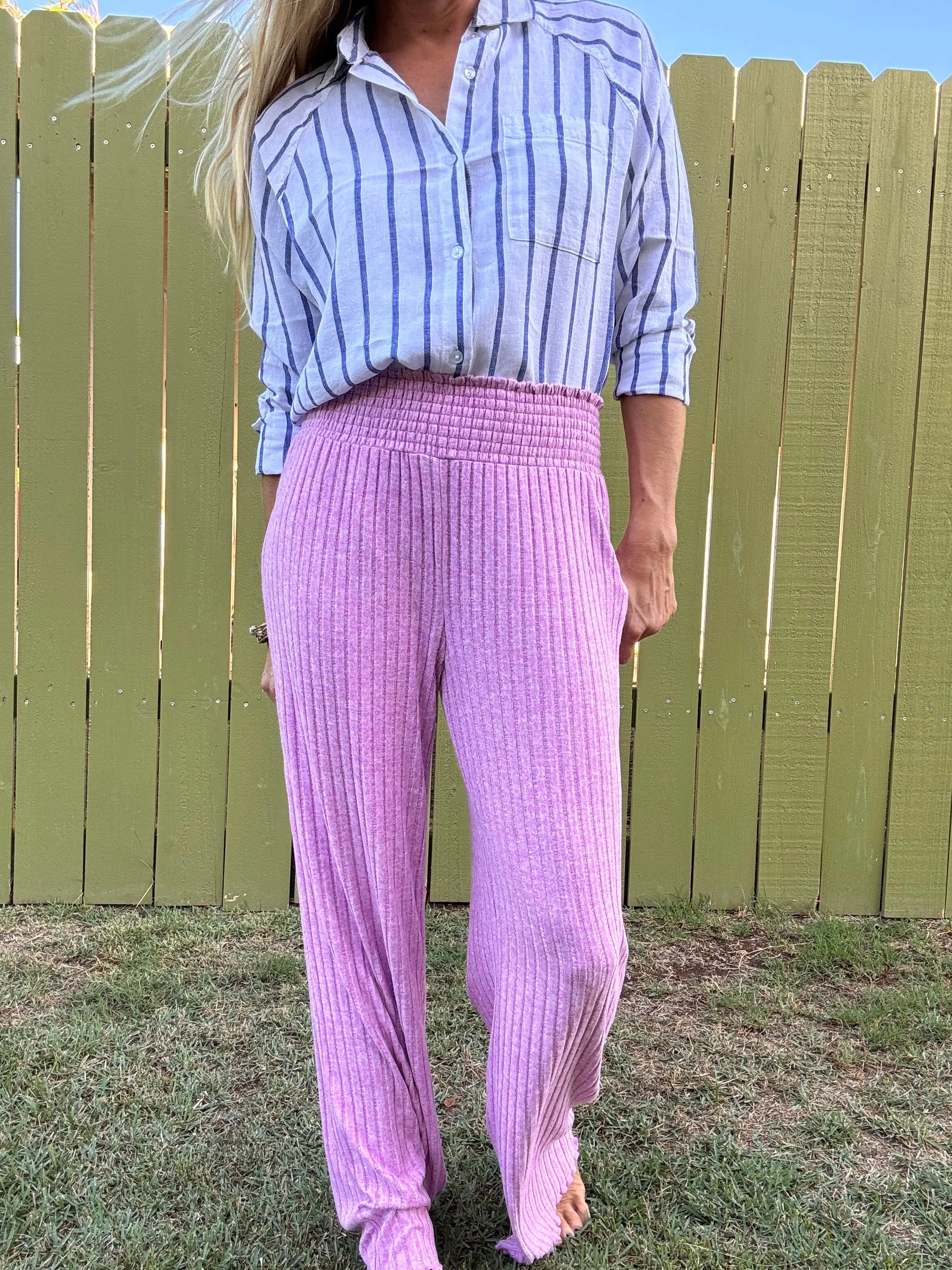 ZSUPPLY Dawn Smocked Rib Pant - Violet Gem
